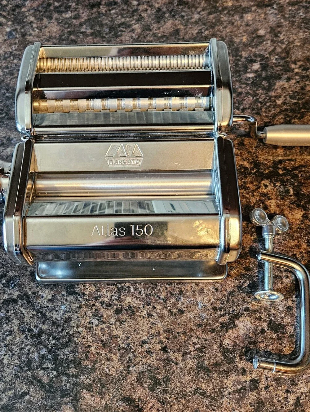 Marcato Atlas 150 Classic Line Chrome Steel Pasta Maker w/ Handle and Clamp